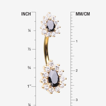 Detail View 1 of Golden Glistening Teardrop Floral Sparkle Belly Button Ring-Clear Gem/Black